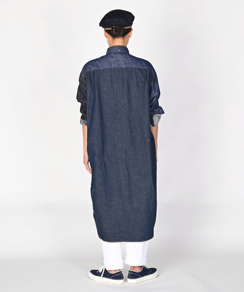 45rインディゴパッチワークのスモックドレス新品