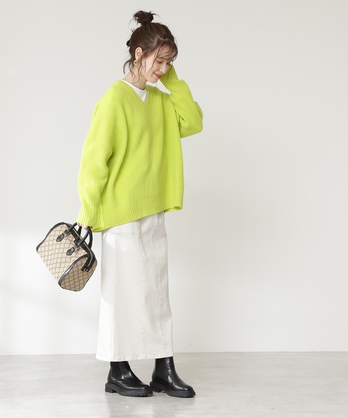 N.（N. Natural Beauty Basic）（エヌエヌナチュラルビューティーベーシック）の「◆片畦Ｖネックラムウールニット（ニット/セーター・レディース・ネイビー/ピンク/イエロー/ナチュラル・MEDIUM）」の9枚目の写真