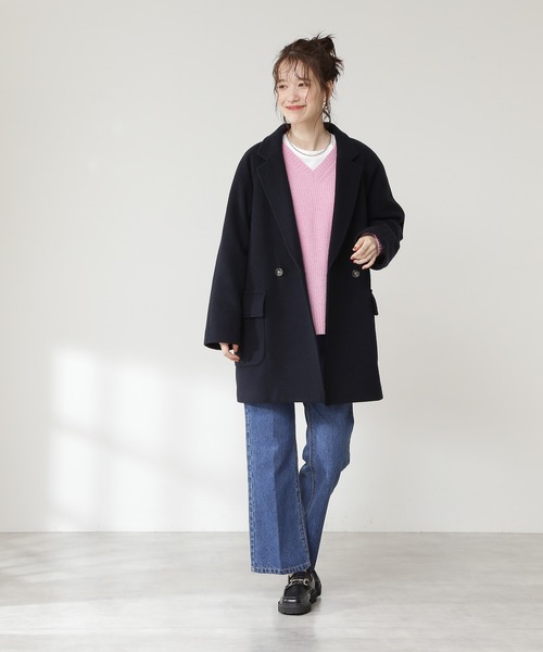 N.（N. Natural Beauty Basic）（エヌエヌナチュラルビューティーベーシック）の「◆片畦Ｖネックラムウールニット（ニット/セーター・レディース・ネイビー/ピンク/イエロー/ナチュラル・MEDIUM）」の14枚目の写真