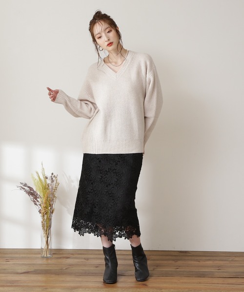 N.（N. Natural Beauty Basic）（エヌエヌナチュラルビューティーベーシック）の「◆片畦Ｖネックラムウールニット（ニット/セーター・レディース・ネイビー/ピンク/イエロー/ナチュラル・MEDIUM）」の5枚目の写真