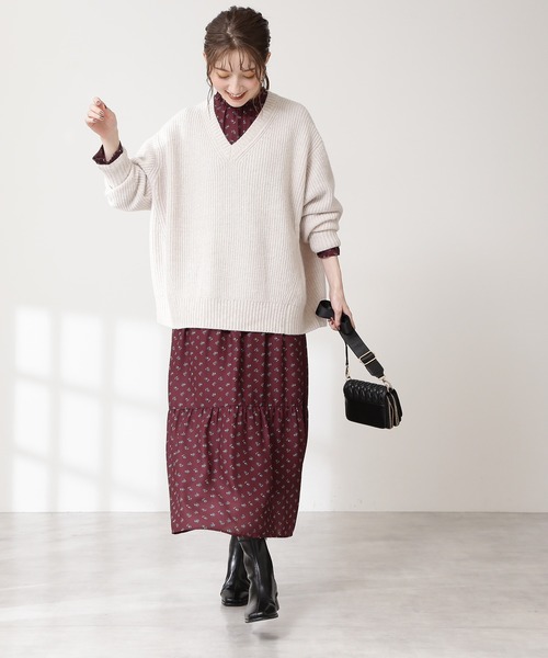 N.（N. Natural Beauty Basic）（エヌエヌナチュラルビューティーベーシック）の「◆片畦Ｖネックラムウールニット（ニット/セーター・レディース・ネイビー/ピンク/イエロー/ナチュラル・MEDIUM）」の19枚目の写真