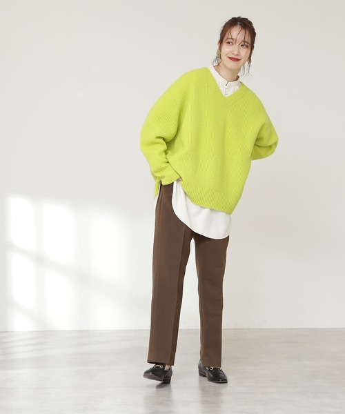 N.（N. Natural Beauty Basic）（エヌエヌナチュラルビューティーベーシック）の「◆片畦Ｖネックラムウールニット（ニット/セーター・レディース・ネイビー/ピンク/イエロー/ナチュラル・MEDIUM）」の16枚目の写真