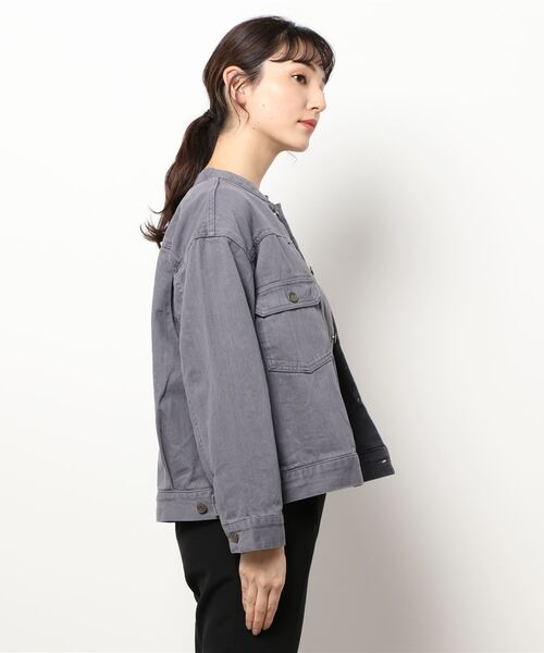 Samansa Mos2(サマンサ モスモス)の「スタンドネックGジャン(デニムジャケット・レディース・ベージュ/ネイビー/グレー・フリ-)」の4枚目の写真