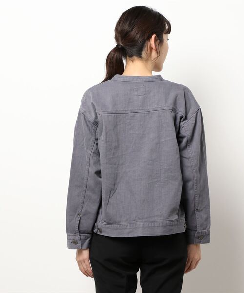 Samansa Mos2(サマンサ モスモス)の「スタンドネックGジャン(デニムジャケット・レディース・ベージュ/ネイビー/グレー・フリ-)」の5枚目の写真