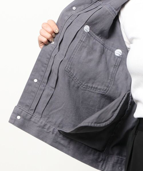 Samansa Mos2(サマンサ モスモス)の「スタンドネックGジャン(デニムジャケット・レディース・ベージュ/ネイビー/グレー・フリ-)」の6枚目の写真