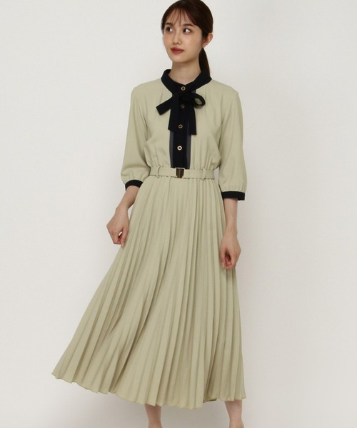 セール ７分袖ボウタイバイカラープリーツワンピ ワンピース Redyazel レディアゼル のファッション通販 Zozotown