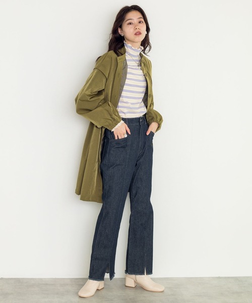 w closet（ダブルクローゼット）の「ポリナイロンツイルケープジャケットコート（ノーカラーコート・レディース・ライトカーキ/ベージュ・FREE）」の15枚目の写真