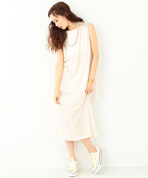 CAROLINA GLASER（カロリナ グレイサー）の「◎CAROLINA GLASER / シフォン マキシワンピース（ワンピース・レディース・クリーム/ネイビー・ONE SIZE）」の5枚目の写真