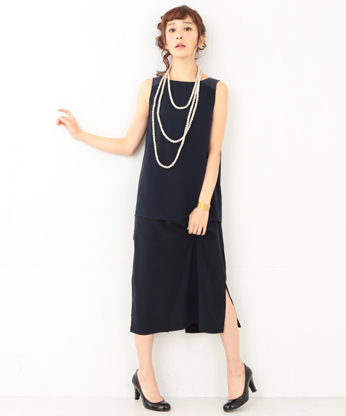 CAROLINA GLASER（カロリナ グレイサー）の「◎CAROLINA GLASER / シフォン マキシワンピース（ワンピース・レディース・クリーム/ネイビー・ONE SIZE）」の2枚目の写真