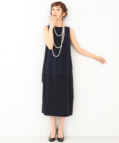 CAROLINA GLASER（カロリナ グレイサー）の「◎CAROLINA GLASER / シフォン マキシワンピース（ワンピース・レディース・クリーム/ネイビー・ONE SIZE）」の4枚目の写真