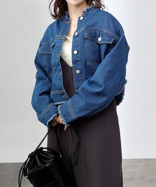 COLONY 2139（コロニートゥーワンスリーナイン）の「デニムノーカラー短丈Gジャン（デニムジャケット・レディース・ブルー/ブラック・FREE）」の12枚目の写真