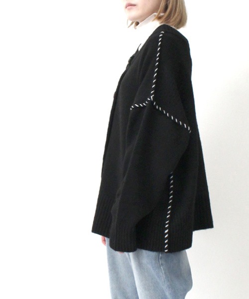 STYLEBLOCK（スタイルブロック）の「もちもちニットハンドステッチ入り2WAYカーディガン（カーディガン/ボレロ・レディース・ブラック/アイボリー/ライトベージュ・M）」の8枚目の写真