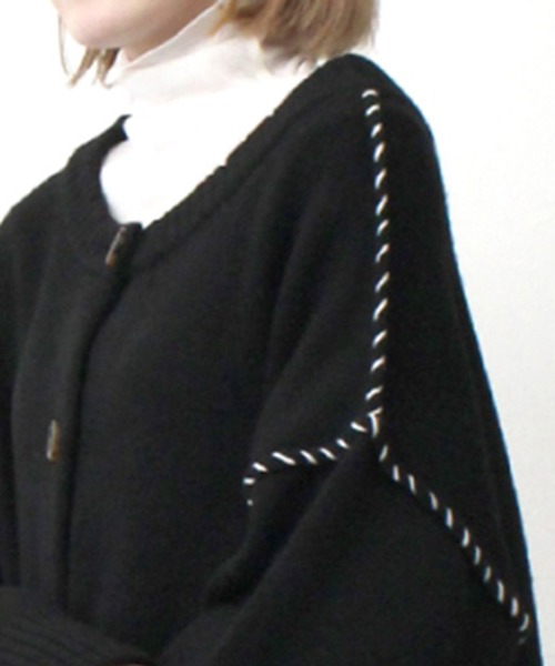 STYLEBLOCK（スタイルブロック）の「もちもちニットハンドステッチ入り2WAYカーディガン（カーディガン/ボレロ・レディース・ブラック/アイボリー/ライトベージュ・M）」の9枚目の写真