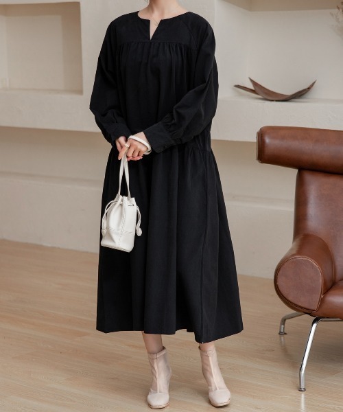 DAY CLOSET(デイ クローゼット)の「レディース 長袖ティアードコットンワンピース(ワンピース・レディース・ブラック/ネイビー/キャメル/カーキ/ベージュ・ONE SIZE)」の22枚目の写真