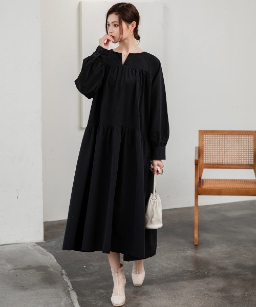 DAY CLOSET(デイ クローゼット)の「レディース 長袖ティアードコットンワンピース(ワンピース・レディース・ブラック/ネイビー/キャメル/カーキ/ベージュ・ONE SIZE)」の16枚目の写真