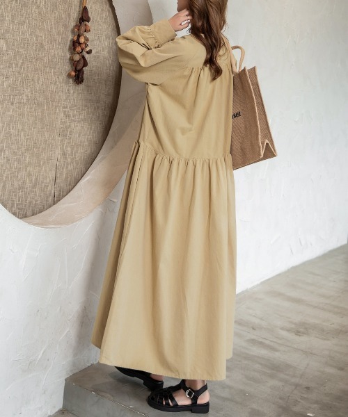 DAY CLOSET(デイ クローゼット)の「レディース 長袖ティアードコットンワンピース(ワンピース・レディース・ブラック/ネイビー/キャメル/カーキ/ベージュ・ONE SIZE)」の14枚目の写真