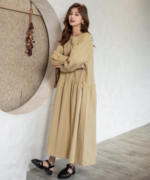 DAY CLOSET(デイ クローゼット)の「レディース 長袖ティアードコットンワンピース(ワンピース・レディース・ブラック/ネイビー/キャメル/カーキ/ベージュ・ONE SIZE)」の10枚目の写真
