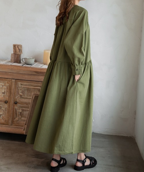 DAY CLOSET(デイ クローゼット)の「レディース 長袖ティアードコットンワンピース(ワンピース・レディース・ブラック/ネイビー/キャメル/カーキ/ベージュ・ONE SIZE)」の20枚目の写真