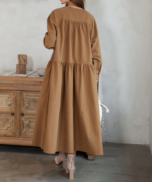 DAY CLOSET(デイ クローゼット)の「レディース 長袖ティアードコットンワンピース(ワンピース・レディース・ブラック/ネイビー/キャメル/カーキ/ベージュ・ONE SIZE)」の21枚目の写真