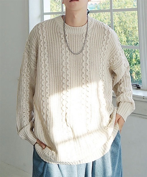 WESTBOY(ウエストボーイ)の「Cable Crew Neck Knit Sweater WO21W3TP11 【WB ORIGINALS】(ニット/セーター・メンズ・ホワイト/ブラック/イエロー/グリーン・M/L/XL)」の2枚目の写真