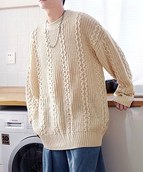 WESTBOY(ウエストボーイ)の「Cable Crew Neck Knit Sweater WO21W3TP11 【WB ORIGINALS】(ニット/セーター・メンズ・ホワイト/ブラック/イエロー/グリーン・M/L/XL)」の14枚目の写真