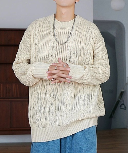WESTBOY(ウエストボーイ)の「Cable Crew Neck Knit Sweater WO21W3TP11 【WB ORIGINALS】(ニット/セーター・メンズ・ホワイト/ブラック/イエロー/グリーン・M/L/XL)」の8枚目の写真