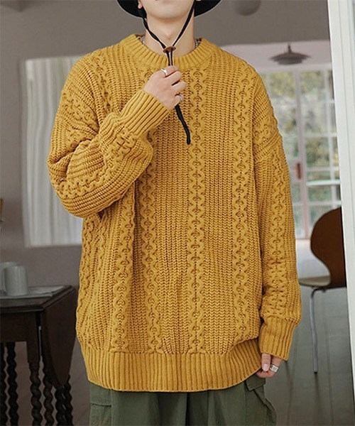 WESTBOY(ウエストボーイ)の「Cable Crew Neck Knit Sweater WO21W3TP11 【WB ORIGINALS】(ニット/セーター・メンズ・ホワイト/ブラック/イエロー/グリーン・M/L/XL)」の6枚目の写真