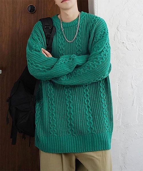 WESTBOY(ウエストボーイ)の「Cable Crew Neck Knit Sweater WO21W3TP11 【WB ORIGINALS】(ニット/セーター・メンズ・ホワイト/ブラック/イエロー/グリーン・M/L/XL)」の7枚目の写真