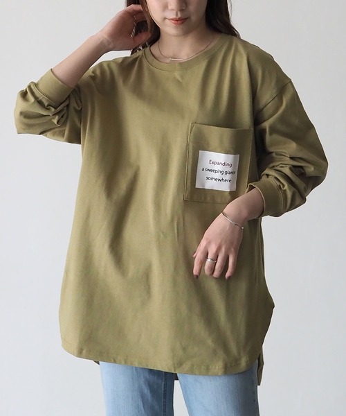 Riberry（リベリー）の「胸ポケットプリント付きロンT（Tシャツ/カットソー・レディース・オフホワイト/スミクロ/モカ/グリーン/ブルー/ピンク・FREE）」の4枚目の写真