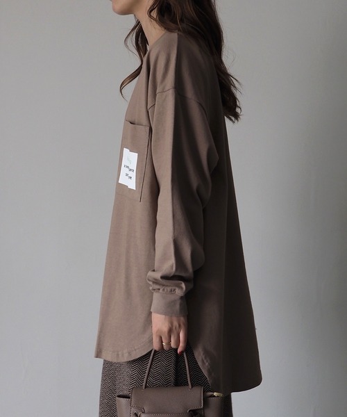 Riberry（リベリー）の「胸ポケットプリント付きロンT（Tシャツ/カットソー・レディース・オフホワイト/スミクロ/モカ/グリーン/ブルー/ピンク・FREE）」の15枚目の写真