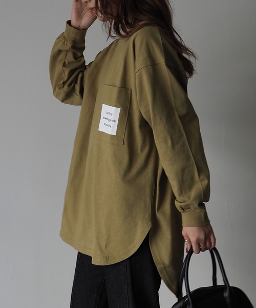 Riberry（リベリー）の「胸ポケットプリント付きロンT（Tシャツ/カットソー・レディース・オフホワイト/スミクロ/モカ/グリーン/ブルー/ピンク・FREE）」の19枚目の写真