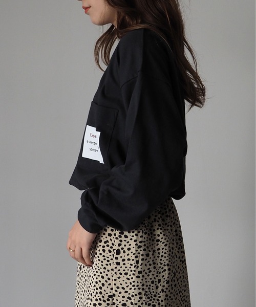 Riberry（リベリー）の「胸ポケットプリント付きロンT（Tシャツ/カットソー・レディース・オフホワイト/スミクロ/モカ/グリーン/ブルー/ピンク・FREE）」の12枚目の写真