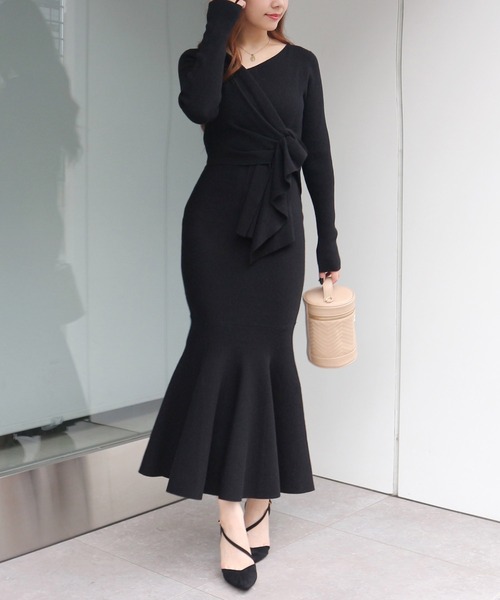 ROYAL PARTY（ロイヤルパーティー）の「【丈が選べる】ウエストマークマーメイドワンピース（ワンピース・レディース・ブラック/ピンク/ベージュ・SHORT/FREE）」の4枚目の写真