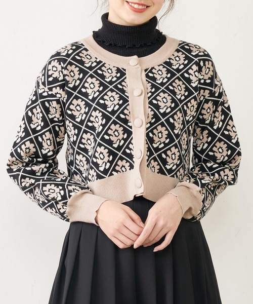 OLIVE des OLIVE（オリーブデオリーブ）の「ジャガードカーディガン（カーディガン/ボレロ・レディース・オフホワイト/ブラック/ラベンダー/グレー・FREE）」の3枚目の写真