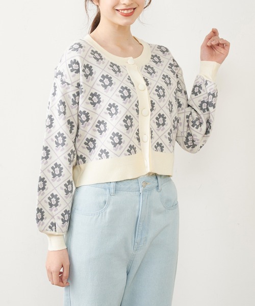 OLIVE des OLIVE（オリーブデオリーブ）の「ジャガードカーディガン（カーディガン/ボレロ・レディース・オフホワイト/ブラック/ラベンダー/グレー・FREE）」の8枚目の写真
