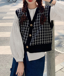 c.u.l | 【c.u.l:w】レトロチェック柄Vネックニットベスト culw150(ベスト)