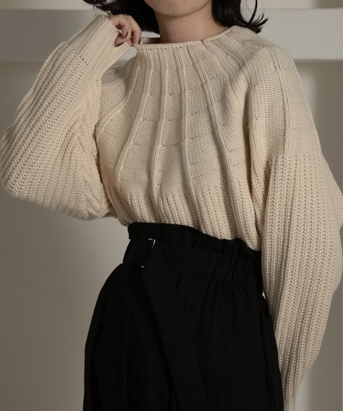 lawgy（ラウジー）の「two pattern combination knit（ニット/セーター・レディース・アイボリー/ベージュ/ブラウン/ブラック・FREE）」の4枚目の写真