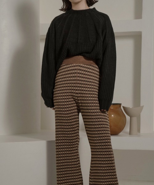 lawgy（ラウジー）の「two pattern combination knit（ニット/セーター・レディース・アイボリー/ベージュ/ブラウン/ブラック・FREE）」の7枚目の写真