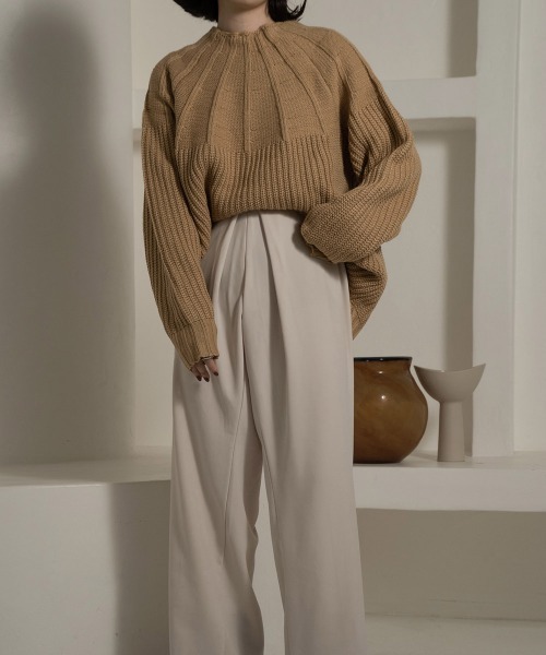 lawgy（ラウジー）の「two pattern combination knit（ニット/セーター・レディース・アイボリー/ベージュ/ブラウン/ブラック・FREE）」の9枚目の写真