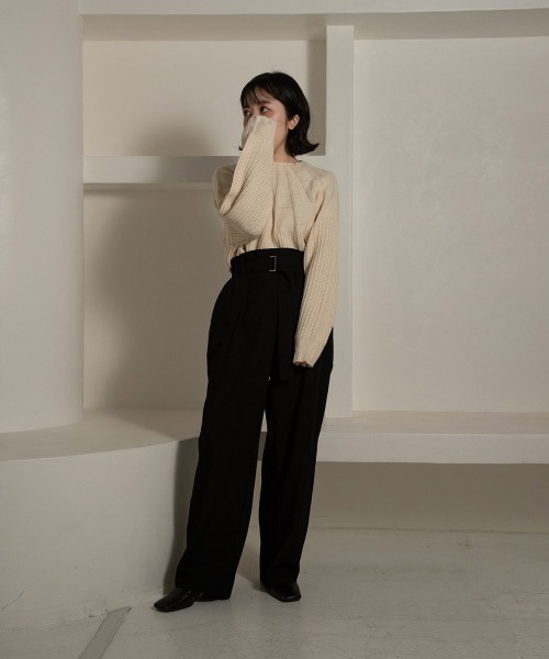 lawgy（ラウジー）の「two pattern combination knit（ニット/セーター・レディース・アイボリー/ベージュ/ブラウン/ブラック・FREE）」の13枚目の写真