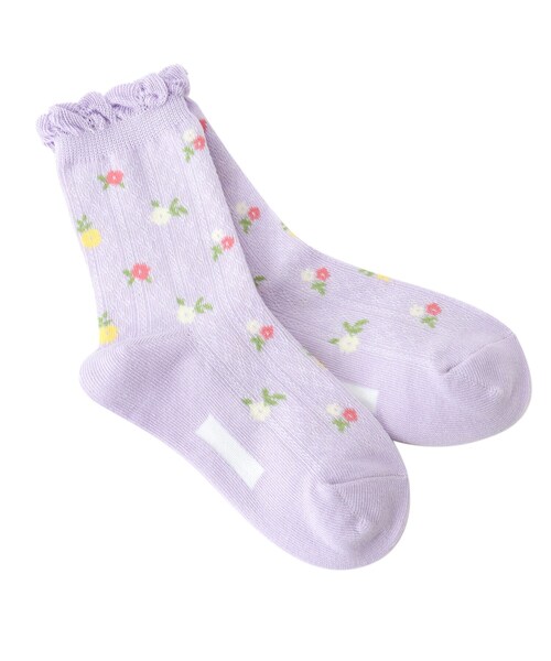 SHOO・LA・RUE（シューラルー）の「◆透かし小花柄クルー丈ソックス（ソックス/靴下・キッズ・ライトパープル/アイボリー系3/ピンク系8・56/59）」の4枚目の写真
