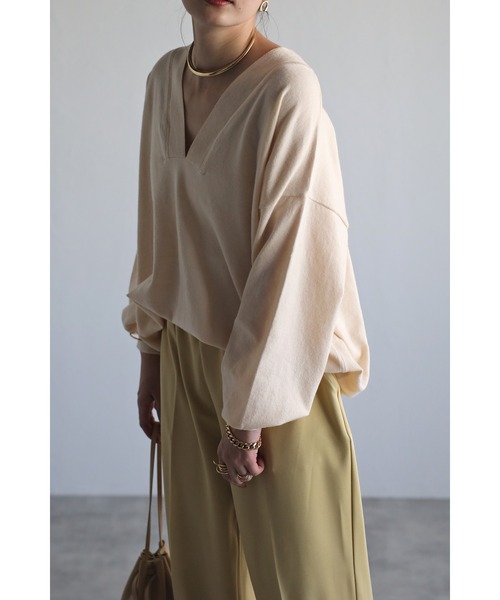 Bonjour Sagan(ボンジュールサガン)の「ディープVネックスプリングニット(ニット/セーター・レディース・ピンク/アイボリー/グレー・FREE)」の19枚目の写真