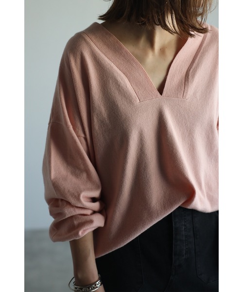 Bonjour Sagan(ボンジュールサガン)の「ディープVネックスプリングニット(ニット/セーター・レディース・ピンク/アイボリー/グレー・FREE)」の18枚目の写真