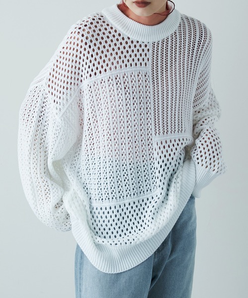 etoll.（エトル）の「ブロッキング クロシェニット プルオーバー（ニット/セーター・レディース・ライトベージュ/アイボリー/モカ/ブラック/ベージュ・M）」の4枚目の写真