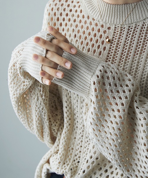 etoll.（エトル）の「ブロッキング クロシェニット プルオーバー（ニット/セーター・レディース・ライトベージュ/アイボリー/モカ/ブラック/ベージュ・M）」の7枚目の写真