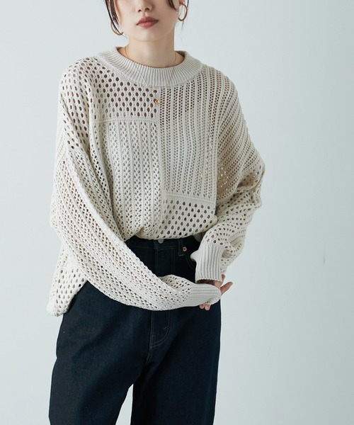 etoll.（エトル）の「ブロッキング クロシェニット プルオーバー（ニット/セーター・レディース・ライトベージュ/アイボリー/モカ/ブラック/ベージュ・M）」の8枚目の写真