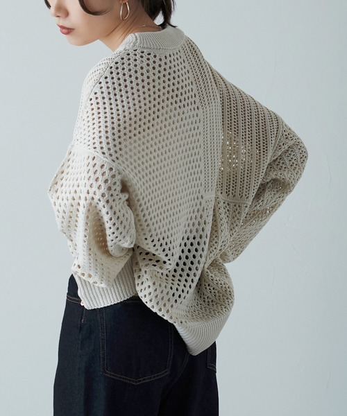 etoll.（エトル）の「ブロッキング クロシェニット プルオーバー（ニット/セーター・レディース・ライトベージュ/アイボリー/モカ/ブラック/ベージュ・M）」の9枚目の写真