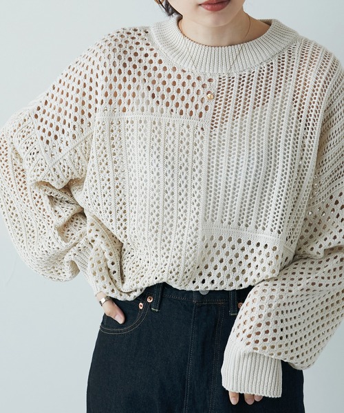 etoll.（エトル）の「ブロッキング クロシェニット プルオーバー（ニット/セーター・レディース・ライトベージュ/アイボリー/モカ/ブラック/ベージュ・M）」の11枚目の写真