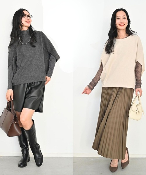 Ehre style(エーレスタイル)の「重ね着もステキ!さりげな体型カバードルマントップス(ニット/セーター・レディース・グレー/ベージュ・FREE)」の20枚目の写真