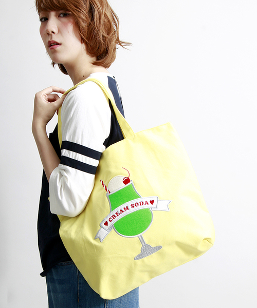 WEGO（ウィゴー）の「WEGO/クリームソーダキャンバストートバッグ（トートバッグ・レディース・サックスブルー/イエロー/ピンク・FREE）」の3枚目の写真